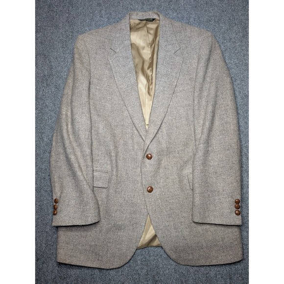 Vintage Roger Stuart 100% Wool Blazer Herringbone Gray Men's Size 46L